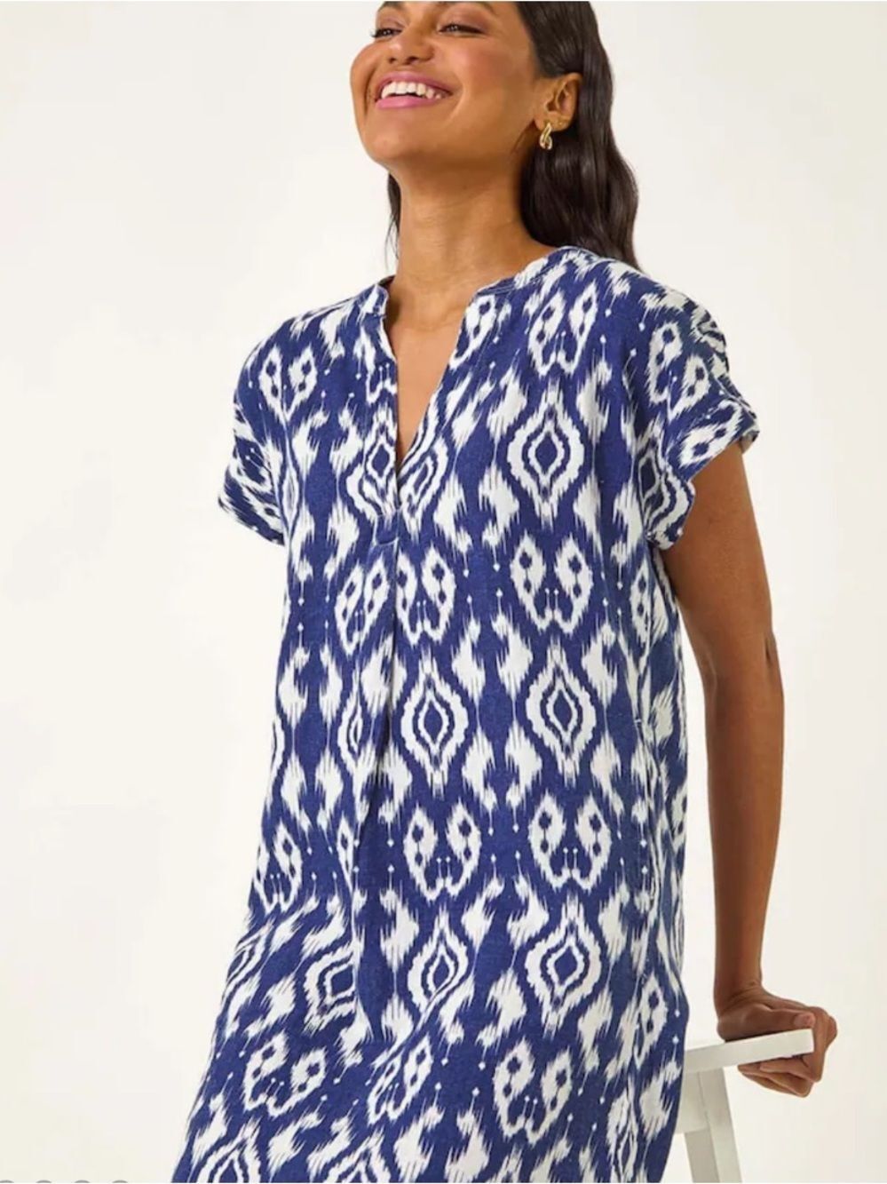 NEXT UK Linen Blend Blue And White Shift Dress Small